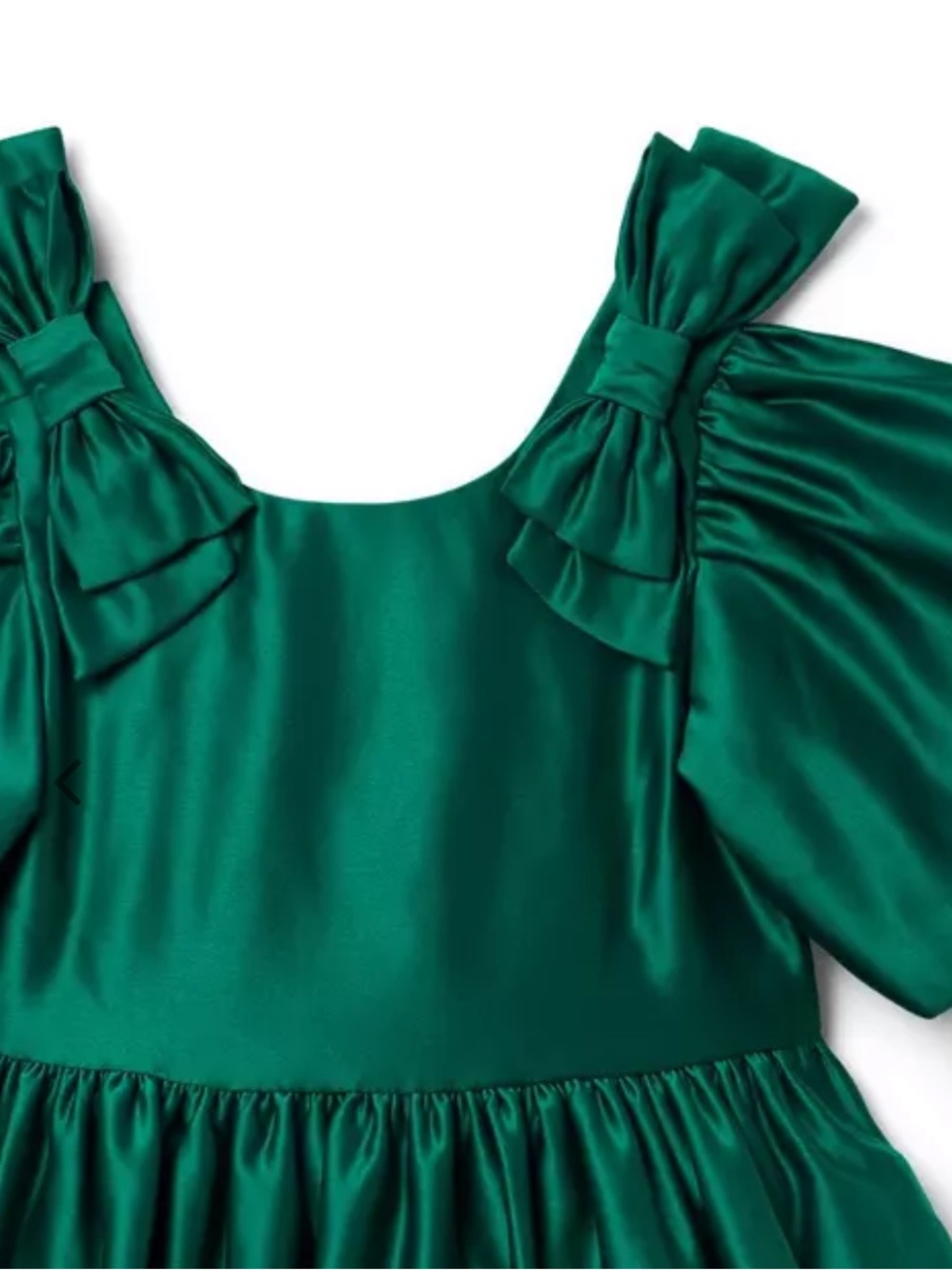 Janie and Jack Satin Emerald Puff-Sleeve Bow Dress